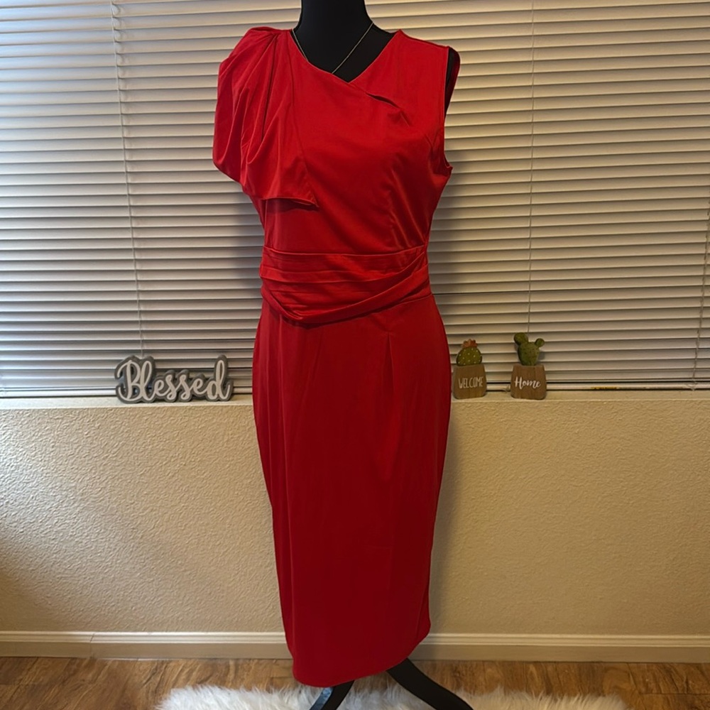 Salico, size XL (runs smaller) fits like a Lg. Red pleated dress with spandex